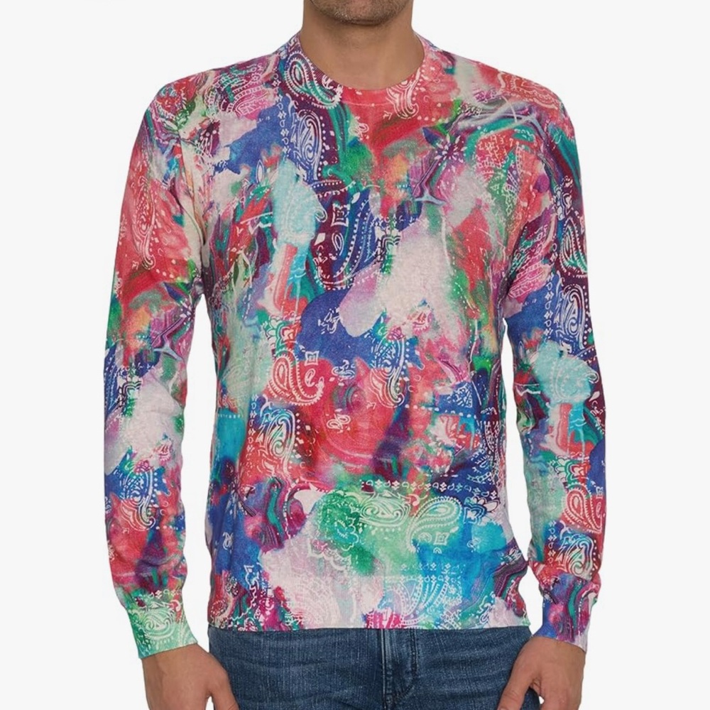 ROBERT GRAHAM Designer Men’s Night Gallery Cotton Linen Multicolored Sweater 3XL